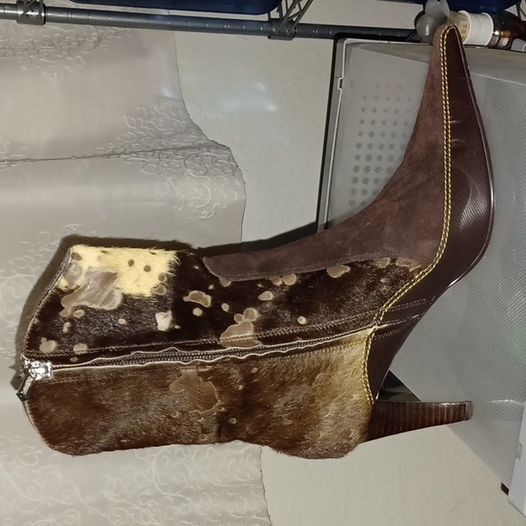Women's mid calf boots, brown multi, suede, leather and cowhide - Picture 4 of 11